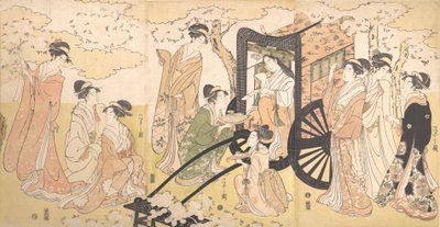 Cseresznyenéző kirándulás egy nemes hölgy és kísérői által, kb. 1797. alkotó: Hosoda Eishi