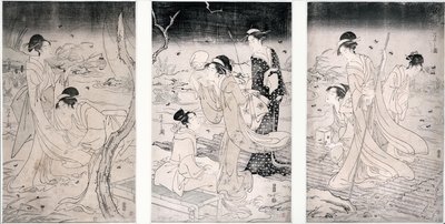 Szentjánosbogarak vadászata sötétedéskor, 1796-97 (fatömbnyomat) alkotó: Hosoda Eishi