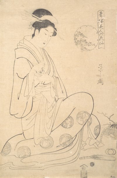 Takeya Konosato ülve, kezében egy füstölővel. alkotó: Hosoda Eishi