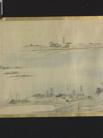 A szerencse három istene egy kellemes kiránduláson (tinta és világos színek papíron) alkotó: Hosoda Eishi