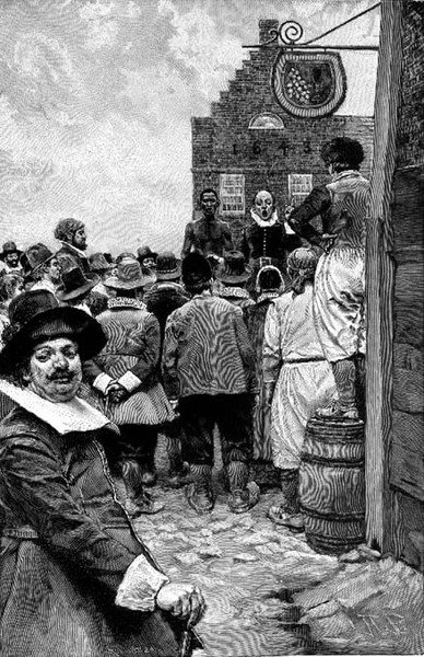 Rakományának legjobb darabjait aukción adták el, illusztrációja Thomas A. Janvier „New York Slave Traders” című könyvéből, pub. a Harper