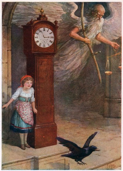 "Elszállt az apa idő.", az Olasz mesékből, Lilia E. Romano, kiadó: Raphael Tuck & Sons (színes litho) alkotó: Howard Davie