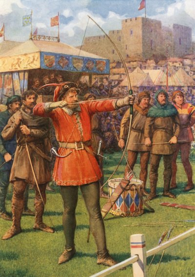 "Robin Hood a május elsejei mulatságokon" (színes litó) alkotó: Howard Davie