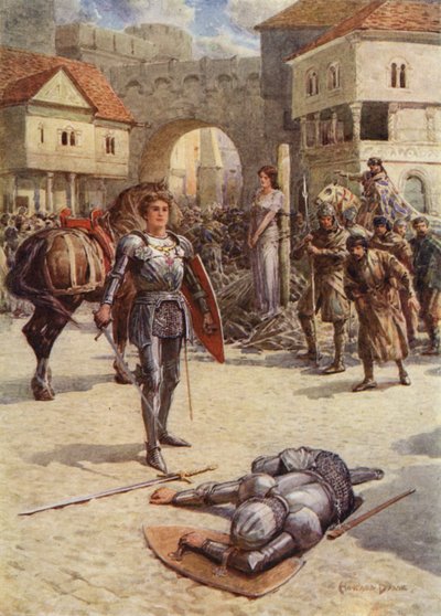 Szent György a megmentésnek, Coventry büszke grófja holtan feküdt (színes litho) alkotó: Howard Davie