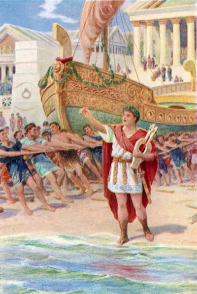 "Akkor Orpheusz fogta a hárfáját, és elkezdte varázsdalát" (színes litho) alkotó: Howard Davie