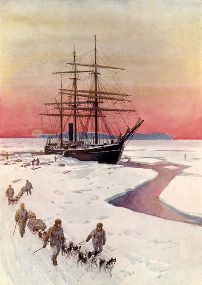 A "Terra Nova" kirakása McMurdo Soundban (színes litó) alkotó: Howard Davie