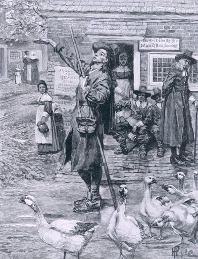 Egy kvéker buzdító New Englandben, illusztráció a „The Second Generation of Englishmen in America” című művéből, Thomas Wentworth Higginson, pub. a Harper