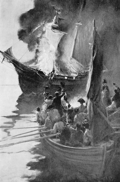 Burning of the „Gaspee”, Illusztráció Woodrow Wilson „Colonies and Nation” című könyvéből, pub. a Harper
