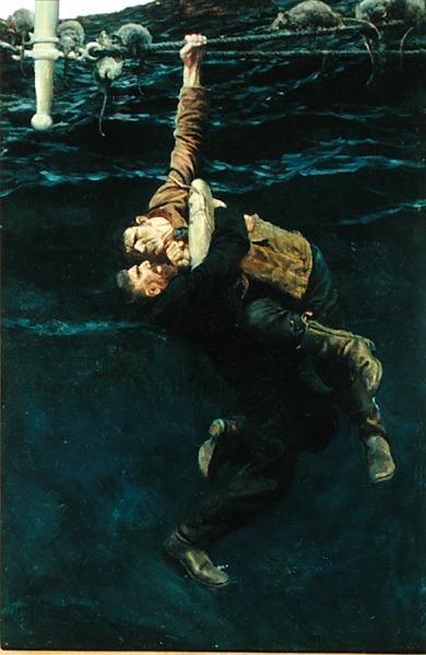 Elvesztette a tartást, és elesett, magával vitt, Morgan Robertson "The Grain Ship" című művéből, amelyet a Harper