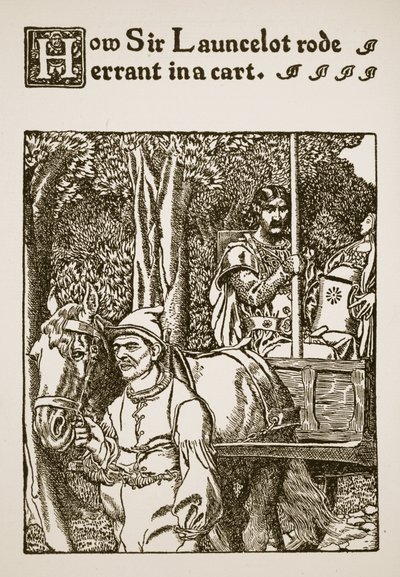 Hogyan lovagolt eltévedve Sir Launcelot a szekéren, illusztráció a Sir Launcelot és társai történetéből, 1907 alkotó: Howard Pyle