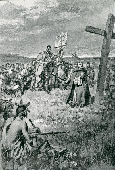 Jacques Cartier (1491-1557) Kereszt felállítása Gaspe-nál, illusztráció Thomas Wentworth Higginson „The French Voyageurs” című művéből, pub. a Harper