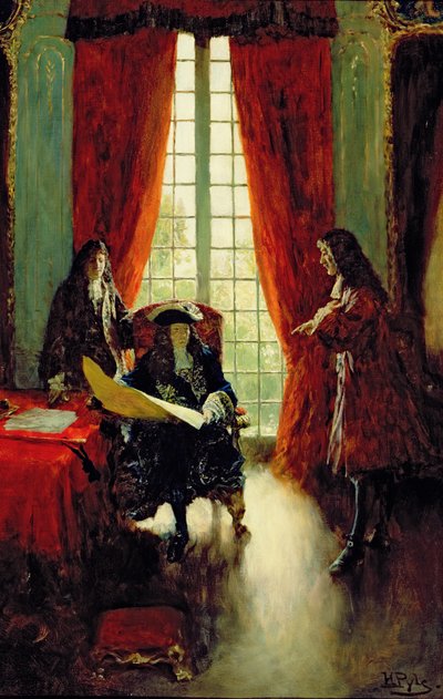 La Salle engedélyt kér a királytól a Mississippi felfedezésére, Henry Loomis Nelson (1846-1908) "The Great La Salle" című művéből, a Harper