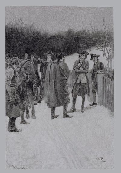 Paul Revere Híreket hoz Sullivannek, vésette F. H. Wellington, illusztráció Ballard Smith „The Gunpowder for Bunker Hill” című művéből, pub. a Harper
