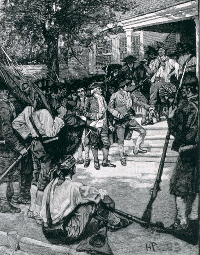 Shays csőcseléke egy bírósági épület birtokában, illusztráció Thomas Wentworth Higginson „The Birth of a Nation” című művéből, pub. a Harper