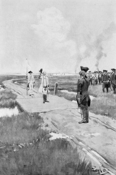 Louisbourg kapitulációja, Illusztráció Woodrow Wilson „Colonies and Nation” című könyvéből, pub. a Harper