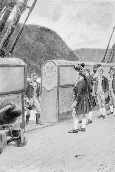 Arnold szökése a brit háborús „keselyűn”, Woodrow Wilson „General Washington” című könyvének illusztrációja, pub. a Harper
