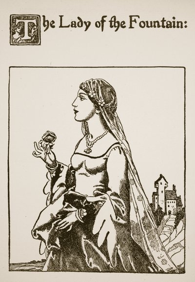A szökőkút hölgye, illusztráció a Sir Launcelot és társai történetéből, 1907 alkotó: Howard Pyle