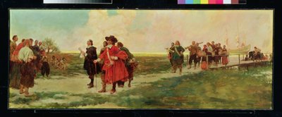 Carteret leszállása New Jerseyben (olaj, vászon) alkotó: Howard Pyle