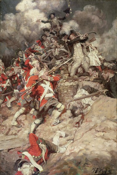 Felkapaszkodtak a mellvéden, és átmentek a tetejére, Pell Mell, Után a britek vagy The Battle of Yorktown, Paul Leicester Ford (1865-1902) „Janice Meredith” című művéből, 1899-ben (olaj, vászon) alkotó: Howard Pyle