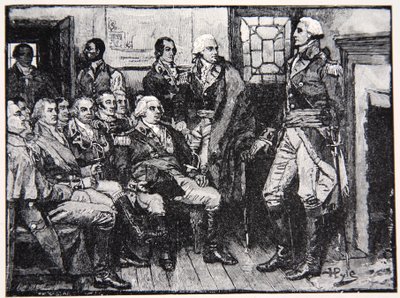 Washington és tábornokai egyeztetve, 1783. március 15., illusztráció a Harper