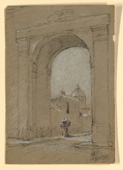 Rajz, Városkapu Mexikóban., 1888 alkotó: Howard Russell Butler