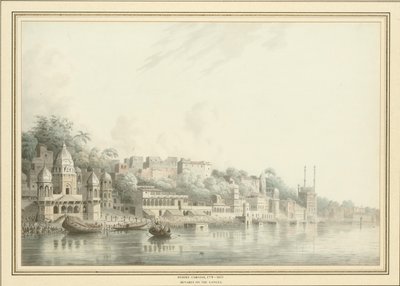 Benares a Gangesz folyón (ceruza, toll, tinta és w/c papíron) alkotó: Hubert Cornish