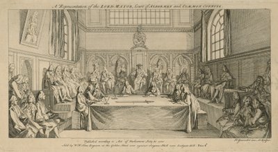 A Lord Mayor, az Aldermen bíróság és a Közös Tanács képviselete alkotó: Hubert Francois Gravelot