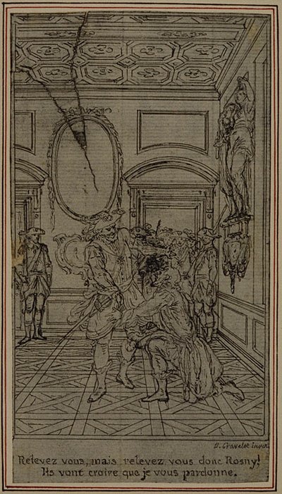 Tanulmány Colle "La Partie de Chasse de Henri IV" című művének I. felvonásbeli vignetta-előképéhez alkotó: Hubert Francois Gravelot