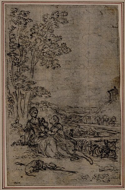 Tanulmány Fontanelle (attr.) "Les Amours de Mirtil", I. énekének vignettájához. alkotó: Hubert Francois Gravelot