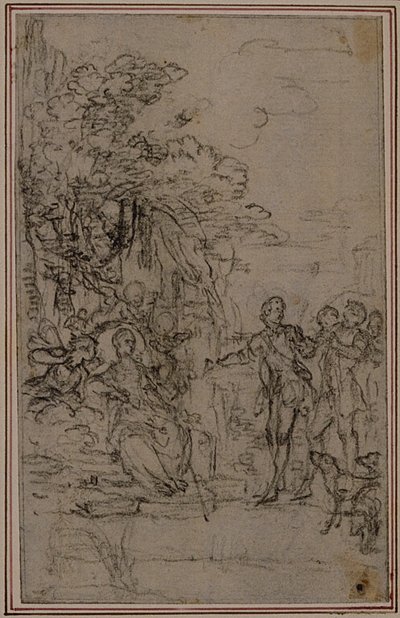 Tanulmány Fontenelle (attr.) "Les Amours de Mirtil" című művének II. énekének vignettájához. alkotó: Hubert Francois Gravelot