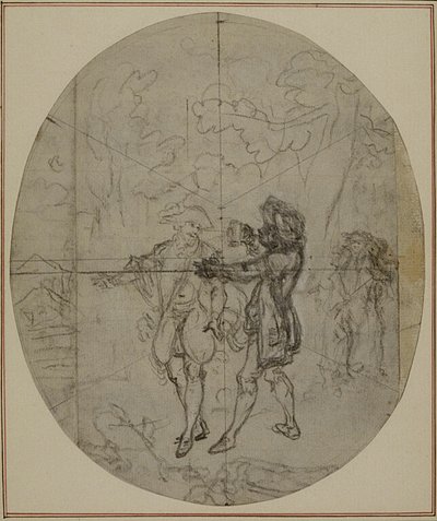 Tanulmány Colle "La Partie de Chasse de Henri IV" című művének második, soha ki nem adott kiadásához, II. felvonás, 11. jelenet. alkotó: Hubert Francois Gravelot