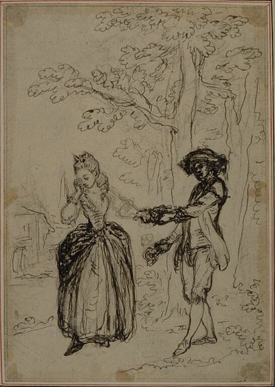 Tanulmány Colle "La Partie de Chasse de Henri IV" című művének második, soha ki nem adott kiadásához, II. felvonás, 3. jelenet. alkotó: Hubert Francois Gravelot