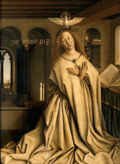 A Szűz Angyali üdvözlet részlete a genti oltár jobb oldali paneljének külső oldaláról alkotó: Hubert & Jan van (1390 1441) Eyck