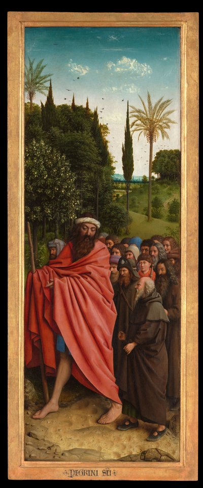 A zarándokok Szent Kristóf vezetésével, a genti oltár jobb oldaláról alkotó: Hubert & Jan van (1390 1441) Eyck