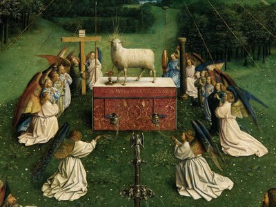 A misztikus bárány imádása, a genti oltárképről, a központi panel alsó felének részlete alkotó: Hubert & Jan van (1390 1441) Eyck