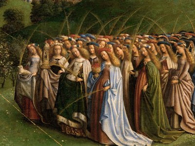 A misztikus bárány imádása, a genti oltárképről, a központi panel alsó felének részlete alkotó: Hubert & Jan van (1390 1441) Eyck