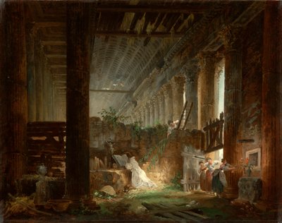 Egy remete egy római templom romjai között imádkozik. 1760 körül (olaj, vászon) alkotó: Hubert Robert