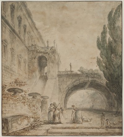 Palota íves híddal Római villa, 1760. alkotó: Hubert Robert