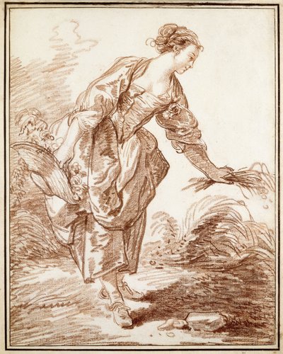 Virágot szedő pásztorlány, alkotó: Hubert Robert