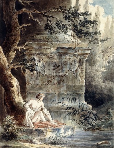 Egy fiatal fürdőző egy oszlop közelében, alkotó: Hubert Robert