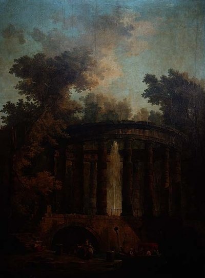 Capriccio egy szökőkút egy kör alakú oszlopcsarnokban alkotó: Hubert Robert