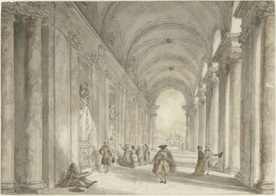 A Villa Albani kaszinó oszlopcsarnoka, Róma Kilátás a római Villa Albani kaszinója előtti oszlopcsarnokból alkotó: Hubert Robert