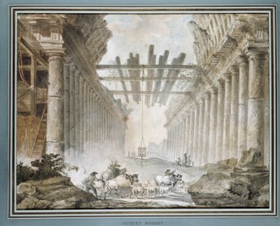 Csorda a rajztemplom romjai között (olaj, vászon) alkotó: Hubert Robert
