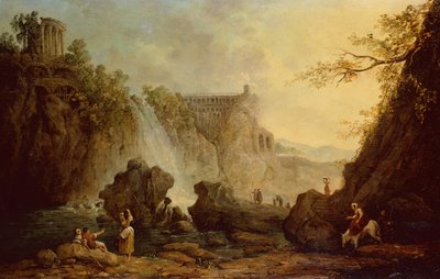 Táj vízeséssel (olaj, vászon) alkotó: Hubert Robert