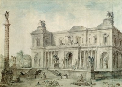 Le Musée des Antiques, 1800 körül (kréta, toll és tinta, valamint WC papíron) alkotó: Hubert Robert