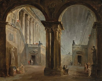 Emberek egy antikváriumban alkotó: Hubert Robert