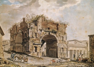 Római romok (toll, tinta és WC papíron) alkotó: Hubert Robert