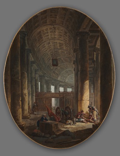 Szent Péter oszlopcsarnoka, Róma, a konklávé idején, 1769 körül alkotó: Hubert Robert