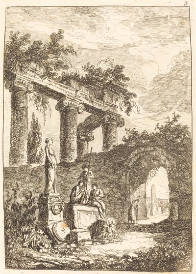A szobor a romok előtt alkotó: Hubert Robert