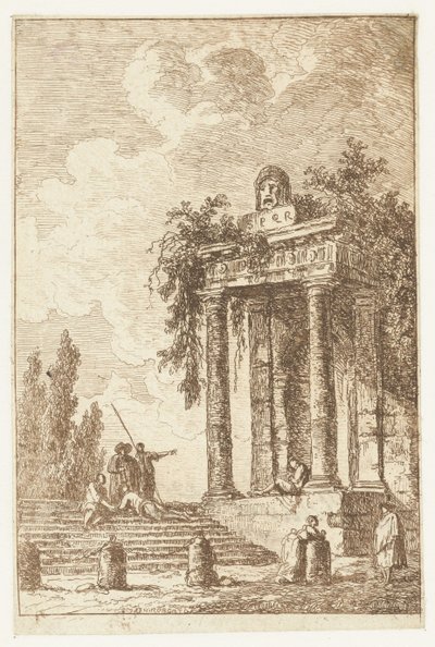 Lépcső négy határoló oszloppal Les Soirees de Rome (sorozat címe) Roman Faces` (sorozat címe) alkotó: Hubert Robert